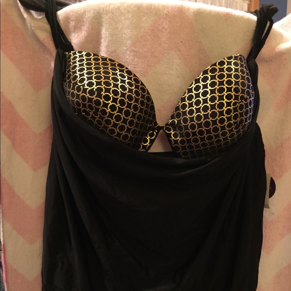 New CACIQUE 42D black/gold SWIM TOP